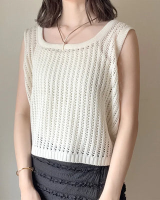 Perforated back ribbon knit sleeveless dress