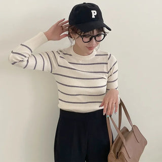 Slim-fit striped ribbed knit