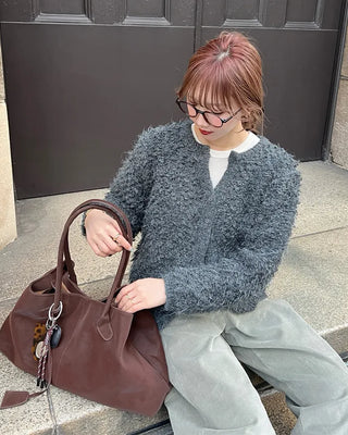 Suede Big Shoulder Tote Bag