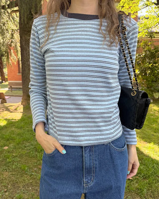 Pointelle Border Round Neck T-Shirt