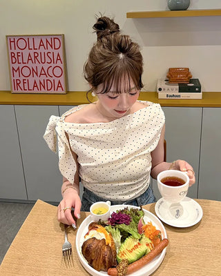 Polka dot off-shoulder blouse