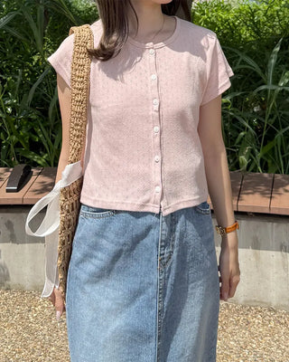 Flower punched short-sleeved cardigan