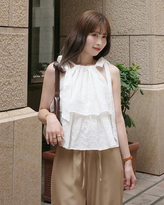 (ORIGINAL) Eyelet Tiered Ribbon Sleeveless Dress