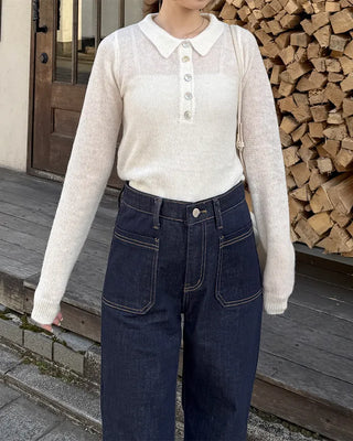 See-through half-open collar knit