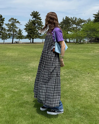 Checked long camisole dress