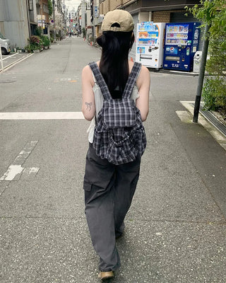 Multi-pocket check backpack