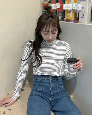 Basic striped turtleneck T-shirt