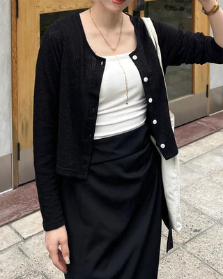 Simple round neck button cardigan