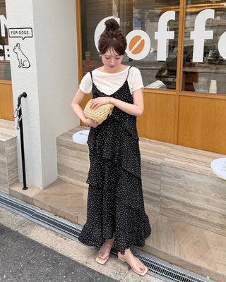 Wrinkle Dot Frill Long Dress