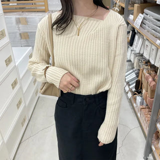 Ribbed Asymmetrical Neck Knit
