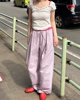 Colorful pintuck wide-leg pants