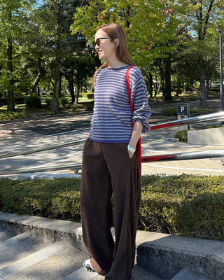 Corduroy ribbed elastic waist pants