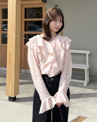 Ruffled V-neck blouse