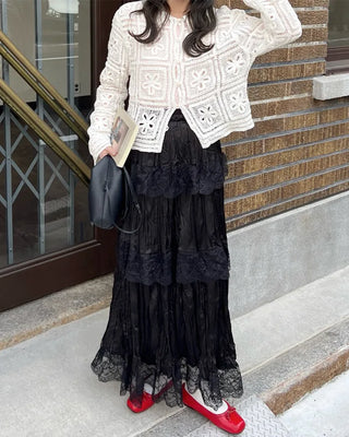 Shatin Gathered Lace Cancan Long Skirt