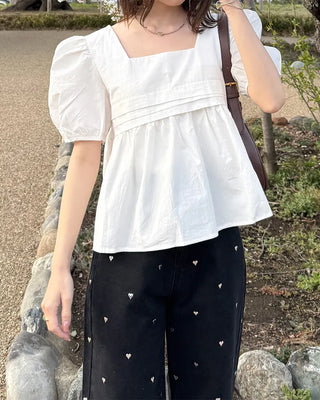 Square neck puff blouse