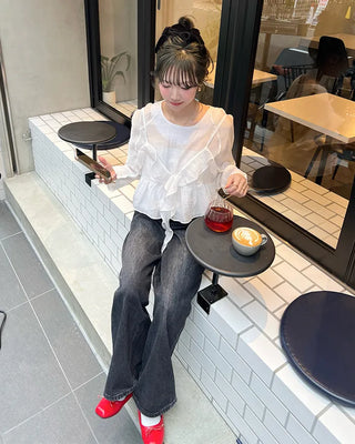 Wrap Point Wash Wide Denim Pants