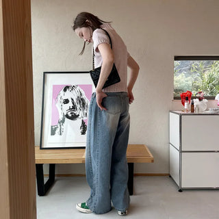 Side pintuck wide denim pants