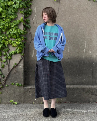 Checkered midi skirt with waist string