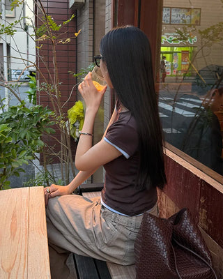 Two-tone layered Tencel short-sleeved T-shirt