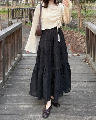 Perforated lace long skirt