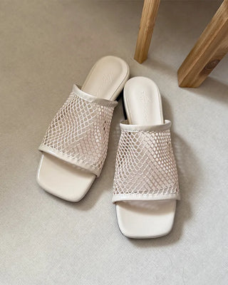Square-toe mesh mule sandals