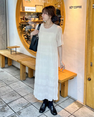 Round Shirring Long Dress
