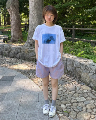 Elastic waist striped shorts
