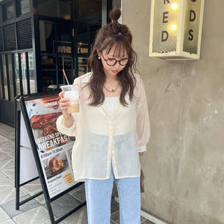 Drop-shoulder sheer shirt