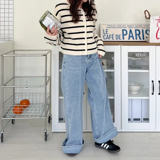 High-waisted bootcut denim pants