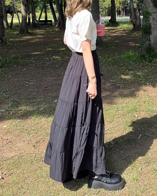 Ribbon detail can-can long skirt