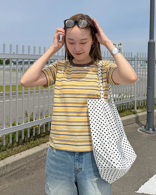 Multi-stripe half-sleeve T-shirt