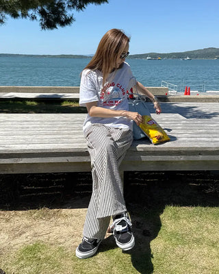 Simple striped banding pants