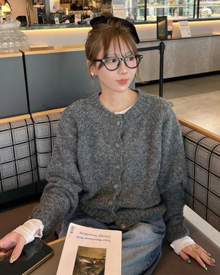 Soft raglan sleeve round neck cardigan
