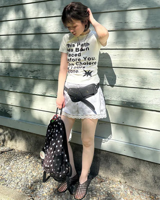 Satin lace hem shorts