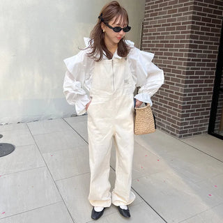 Front zip cotton overalls