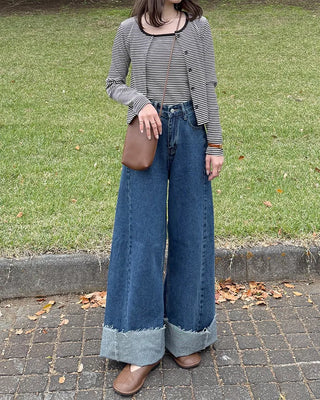 Side pintuck wide denim pants