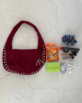 Studded suede shoulder bag