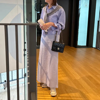 Striped cotton long skirt