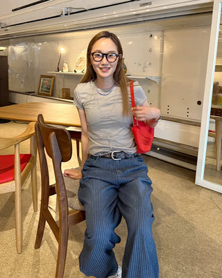 Balloon Fit Striped Denim Pants