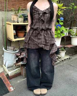 Frill Point Check Sleeveless Top