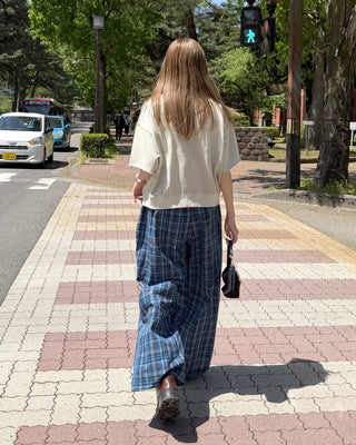 Wide-fit check easy pants