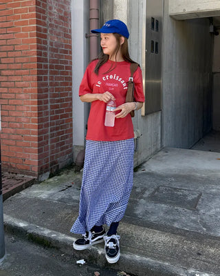 Gingham check maxi skirt