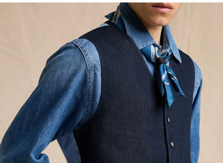 [CULTUM] Lyocell Blend Washed Denim Spliced Vest