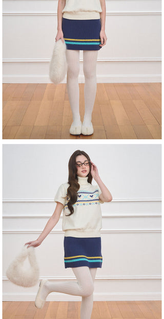[NECY] Color Block Stripe Knit Skirt