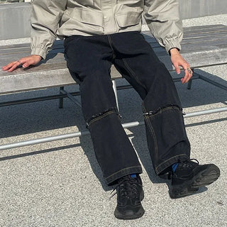 Cut-off semi-wide denim pants