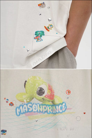 [MASONPRINCE] Turtle Print Rhinestone Cotton Tee