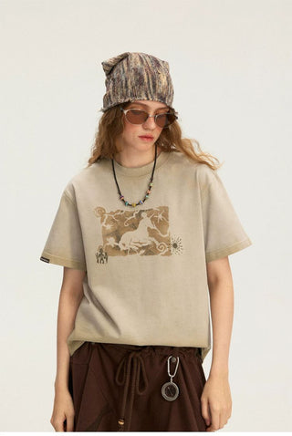 [Monterest] Unicorn Print Washed Cotton T-Shirt