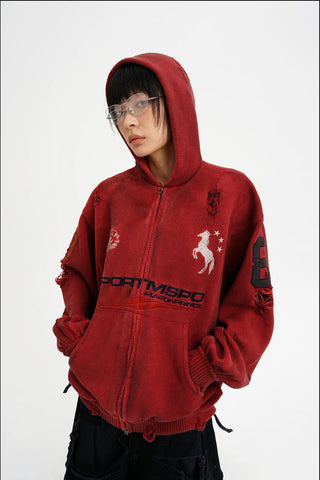 [MASONPRINCE] Distressed Boxy Hooded Knit Cardigan