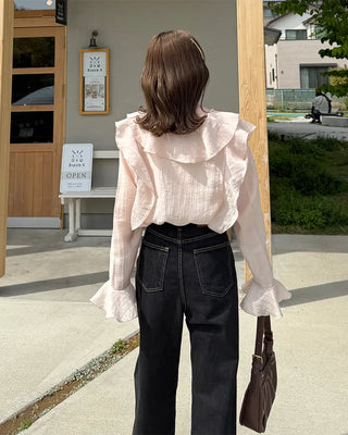 Ruffled V-neck blouse