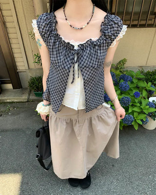 Gray vintage denim long skirt